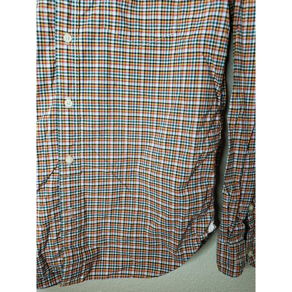 Fossil Men's Long Sleeve Button Down Top Medium Red Yellow Plaid Pocket - Picture 9 of 10